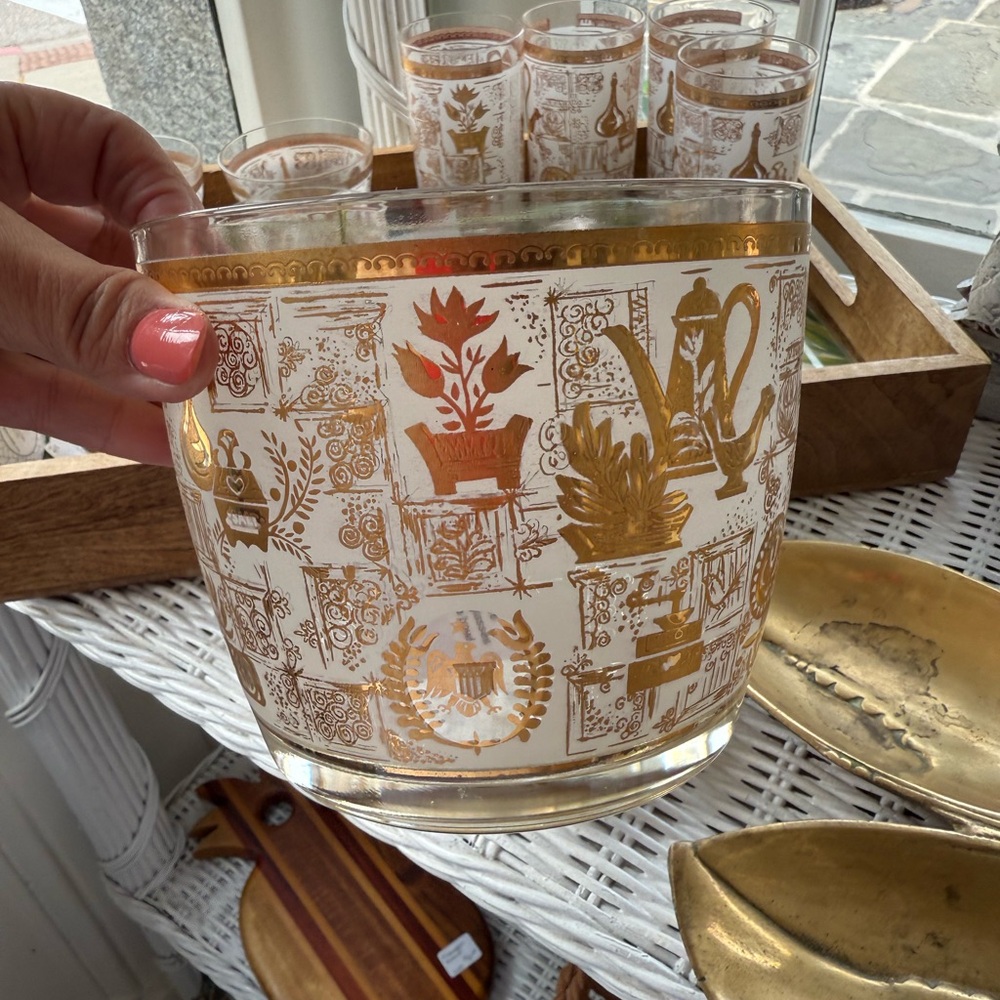 Vintage MCM Hazel Atlas Colony 22K Gold Barware